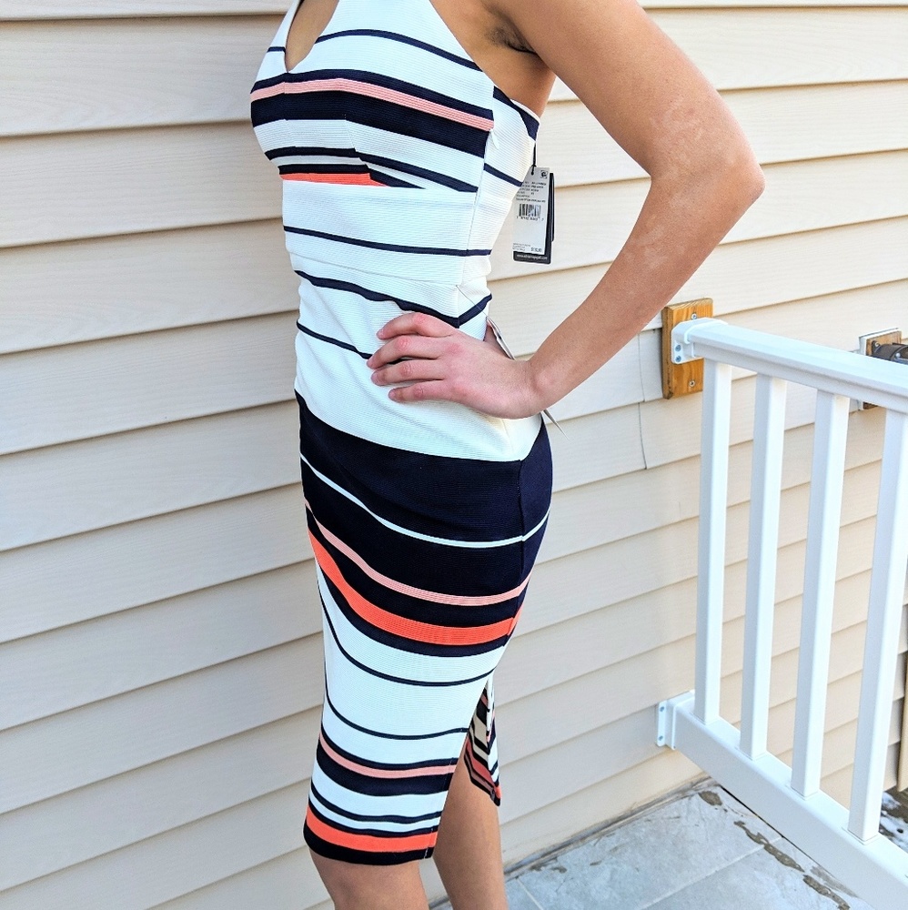 Adrianna Papell Halter Bodycon Stripe Spring Dress